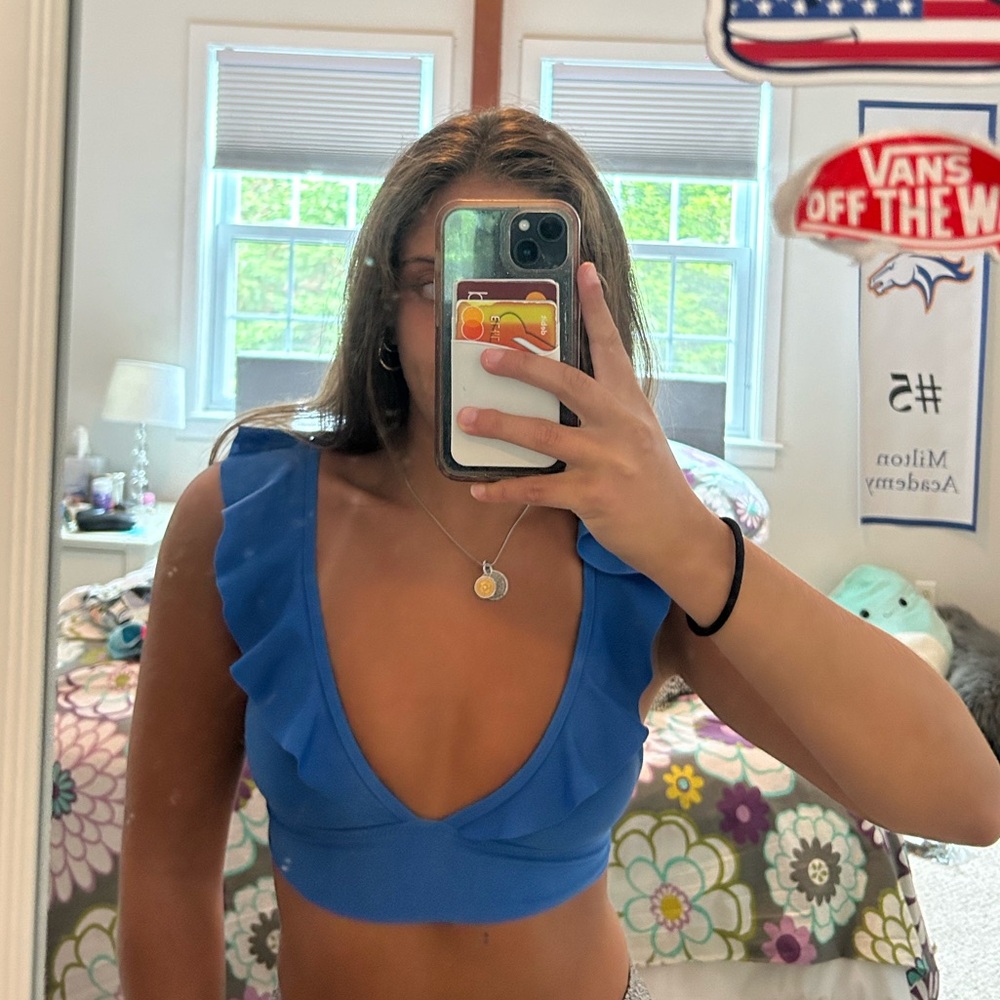 Aerie Triangle Ruffle Longline Bikini Top